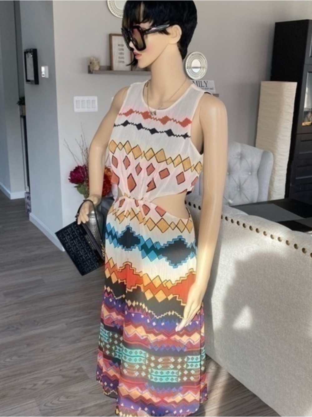 🌸 Zara Multicolor Geo Print Cutout Maxi Dress - Picture 4 of 12